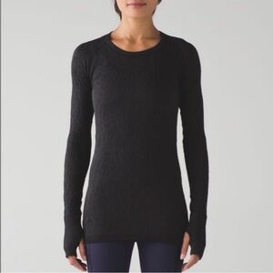 Lululemon Black Textured Rest Less Pullover Long Sleeve Fitted Shirt Womens 4